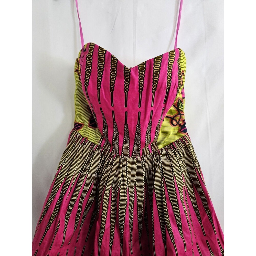 Boxing Kitten Urban Outfitters Size 6 Bustier Dress Pink Yellow African Print - Picture 3 of 8